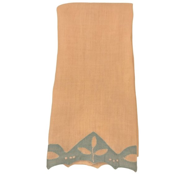 Embroidered Applique Hand Towel Tea Pink Blue Linen Grandmacore Vintage Leaf - Picture 1 of 6